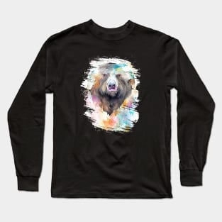 Bear Grizzly Wild Animal Nature Watercolor Art Painting Long Sleeve T-Shirt